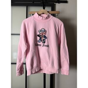 Teddy Fresh Pastel Pink Fleece Mock Neck Bear Pullover Size Small
